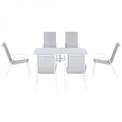Juego de Mesa y 6 Sillas para Terraza con Orificio para Sombrilla y Encimera de Cristal para Terraza Patio Gris [9]