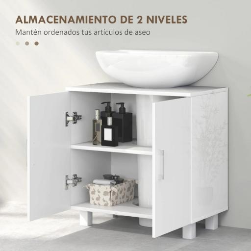 Mueble para Debajo del Lavabo con 2 Puertas 2 Estantes y Sistema Antivuelco para Cuarto Baño 60x35x60 cm Blanco [8]