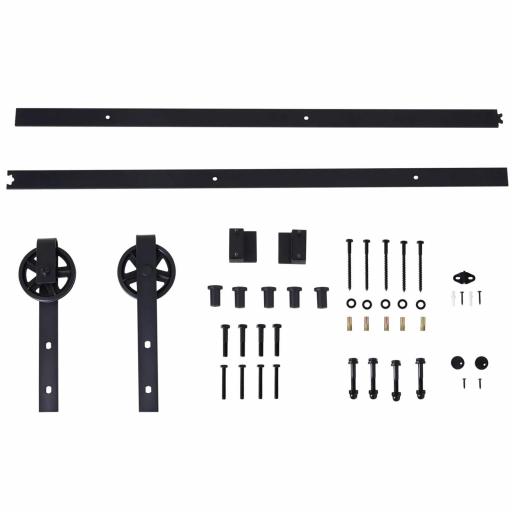 Herraje Puerta Corredera 200 cm Kit de Puerta Corredera de Madera Acero al Carbono Baño Cocina Dormitorio Negro [3]