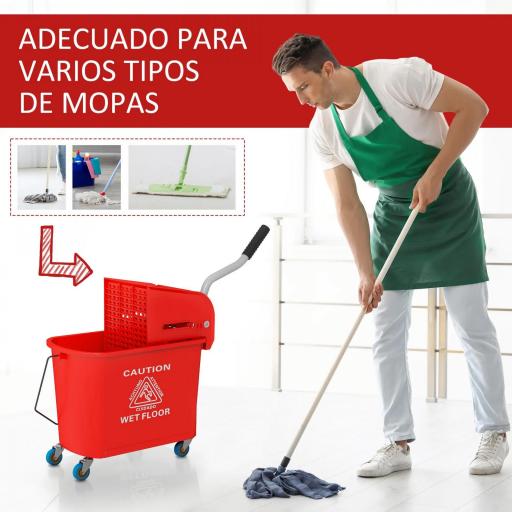 Cubo de Fregar 20L con Ruedas y Escurridor Cubo para Fregona con Separador de Agua 60x27x70,5 cm Rojo [5]
