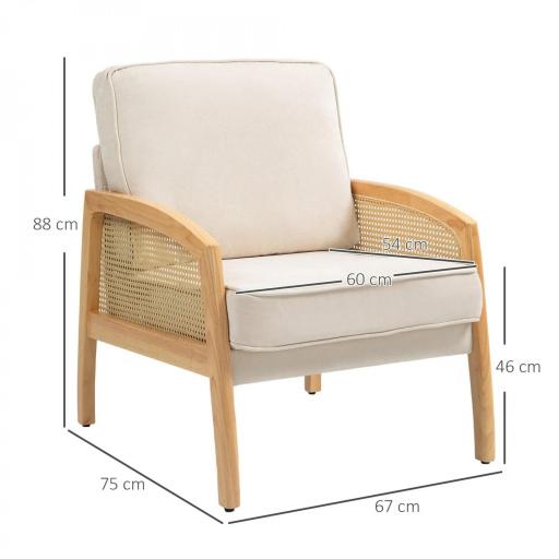 Butaca de Estilo Moderno con Apoyabrazos de Ratán Sintético Asiento de Espuma y Cojín Extraíble 67x75x88 cm Beige [1]