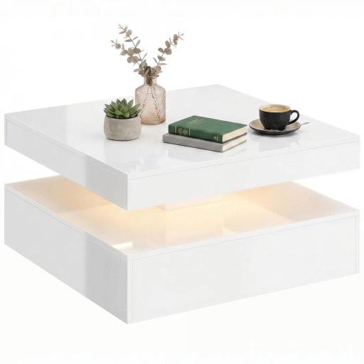 Mesa de Centro con LED RGB de Alto Brillo con Almacenamiento Abierto y Mando a Distancia 78x78x40 cm Blanco Brillante [8]