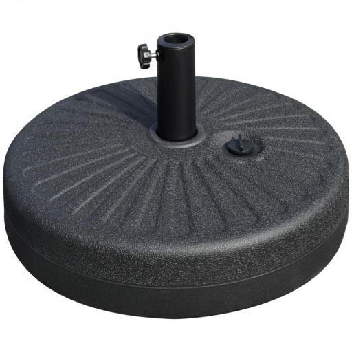 Base de Sombrilla de Jardín Rellenable de Agua 22 kg Soporte de Parasol Redondo Apto para Postes de 38mm/48mm Portátil para Terraza Patio Ø51x30,5 cm Negro [9]