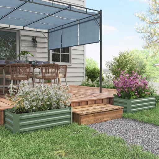Juego de 2 Jardineras Exterior Grandes de Acero Galvanizado Huertos Urbanos para Terraza Jardín 100x50x30 cm Verde [5]