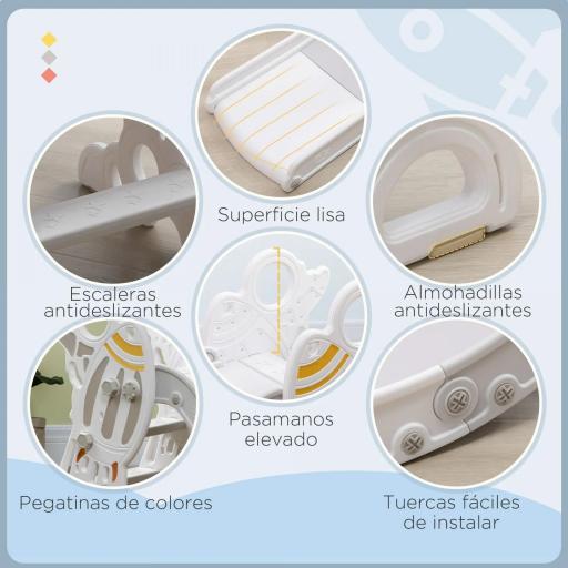 Tobogán Infantil para Niños de 18-36 Meses con 3 Escalones Antideslizantes para Interior Exterior 157x46,5x80 cm Gris [4]