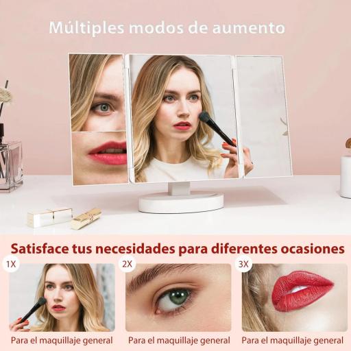 Espejo Maquillaje con Luz Aumento 1X/2X/3X Rotación Libre de 180° 21 Luces LED Interruptor Táctil Blanco [6]