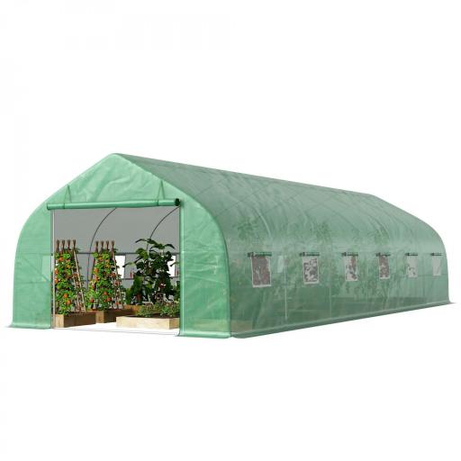 Invernadero de Exterior Invernadero de Túnel 8x3x2 m Invernadero de Jardín con 12 Ventanas y Puerta Enrollable para Cultivo Plantas Tomates Verduras Acero y PE 140 g/m² Verde [8]