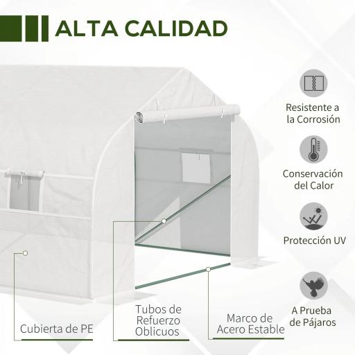 Invernadero Tipo Caseta de Jardín o Terraza 6x3x2 m para Cultivo de Plantas y Semillas Color Blanco [2]
