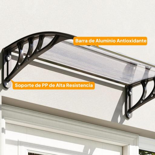 Marquesina Exterior para Puerta y Ventana 75x100 cm contra Sol y Lluvia con Soporte de Aleación de Aluminio Transparente [5]