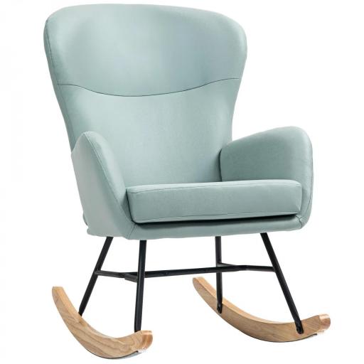 Mecedora Tapizada en Tejido Técnico con Patas de Madera de Haya Respaldo con Diseño Curvo y Reposabrazos Verde Claro [8]