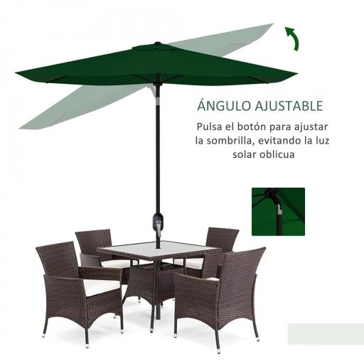 Sombrilla de Jardín 290x200x248 cm con 6 Varillas Apertura Manual Anti-UV Ángulo Ajustable para Terraza Exterior Verde [4]