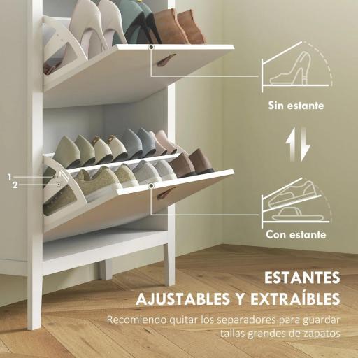 Zapatero Estrecho con 2 Compartimentos y Tiradores de Cuero PU para Pasillos y Recibidores 80x24x95,5 cm Blanco y Madera [4]