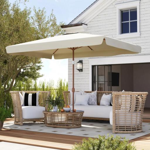 Sombrilla de Terraza Exterior 300x200x245 cm con Ángulo Ajustable Mástil de Aluminio Manivela y Protección UV 50+ Beige [2]