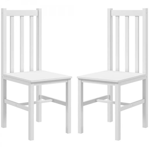 Juego de 2 Sillas de Comedor con Respaldo Alto de Listones y Estructura en Madera de Pino 38,5x47,5x99 cm Blanco [10]
