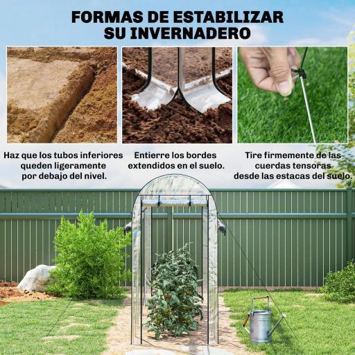 Invernadero de Túnel 3x1x2 m con 8 Puertas Enrollables y Estructura de Acero Galvanizado Anti-UV Transparente [3]