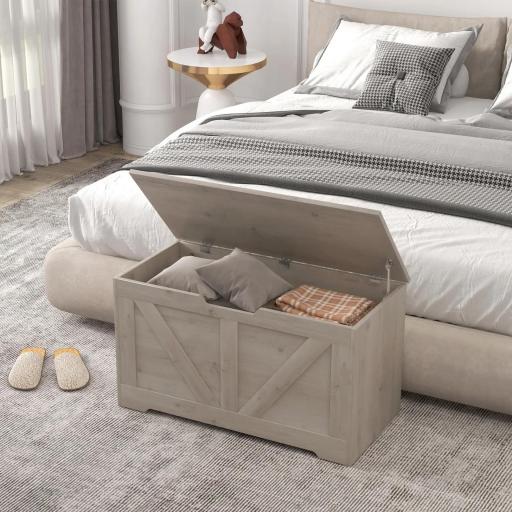 Baúl de Almacenaje para Dormitorio 100 L Puff de Almacenaje con Tapa Bisagra de Seguridad 80x40x45 cm Gris [9]