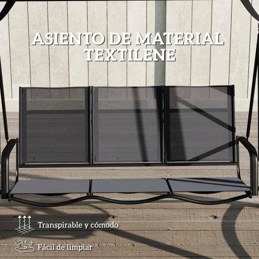 Columpio de Jardín de 3 Plazas con Techo Ajustable UPF50+ Asiento Transpirable Carga 360 kg 188x130x183 cm Gris [4]