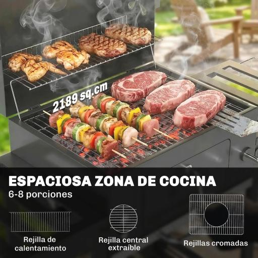 Barbacoa de Carbón con Bandeja Ajustable Estantes Plegables Ruedas Termómetro Tapa Chimenea Ventilaciones y Cesta [4]