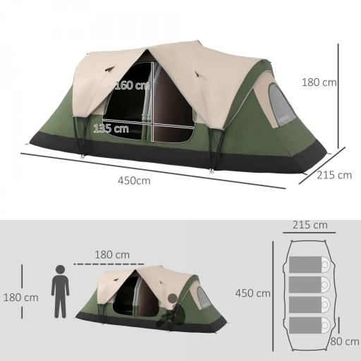 Tienda de Campaña Plegable con 2 Habitaciones y Bolsa de Transporte Impermeable 450x215x180 cm Verde Oliva y Marrón [1]
