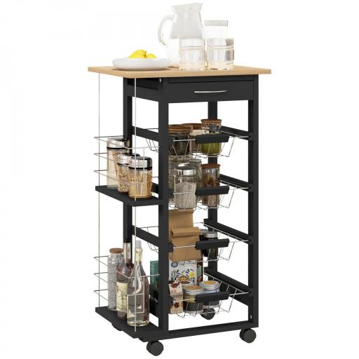 Carrito de Cocina con Ruedas Carrito Multiusos con Cajón 4 Cestas Extraíbles de Metal y Bastidores 47x37x83 cm Negro [8]