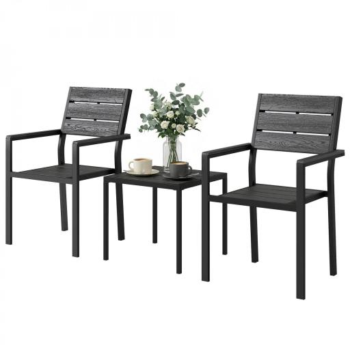 Conjunto de Jardín de 3 Piezas con 2 Sillas y Mesa de HDPE Diseño Listones Efecto Madera para Patio Balcón Negro [10]