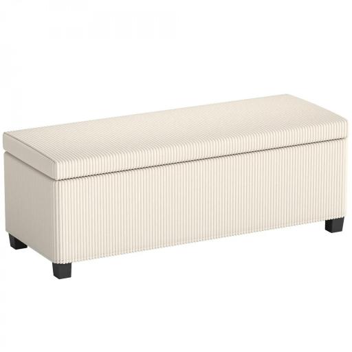 Banco Almacenaje Capacidad de 84 L 112x42x40cm Tapizado en Pana Pie de Cama para Sala de Estar Dormitorio Beige [1]