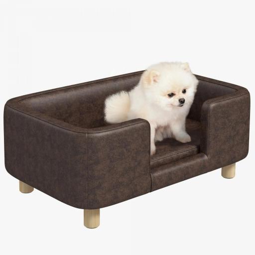 Sofá para Mascotas Sofá para Perros Pequeños y Medianos Asiento Acolchado Cómodo 74x48,5x31 cm Marrón [8]