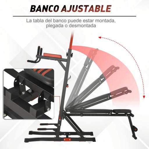 Estación de Musculación Torre de Entrenamiento con Altura Ajustable y Respaldo Regulable en 5 Posiciones Barra de Dominadas Fitness Flexiones Acero 108x178x202-238 cm Negro [2]