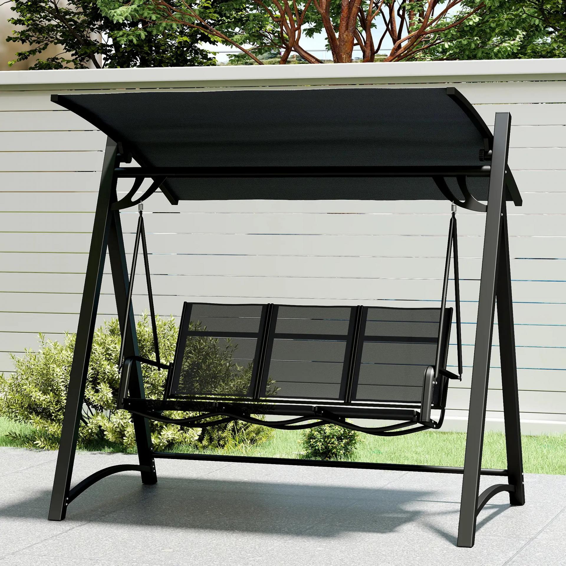 Columpio de Jardín de 3 Plazas con Techo Ajustable UPF50+ Asiento Transpirable Carga 360 kg 188x130x183 cm Gris