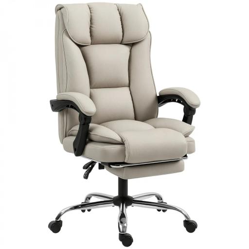 Silla de Escritorio con Reposapiés Respaldo Reclinable Acolchado Grueso Tapizada en Cuero Sintético Caqui [8]