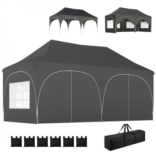 Carpa Plegable 6x3 m Pop-up con 6 Laterales Desmontables Altura Ajustable y Bolsa de Transporte Gris Oscuro [8]
