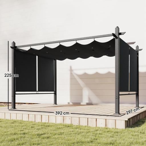 Pérgola de Jardín 4x3 m con Cortinas Enrollables Automáticas y Techo Retráctil Cenador de Jardín con UPF50+ Gris Oscuro [1]