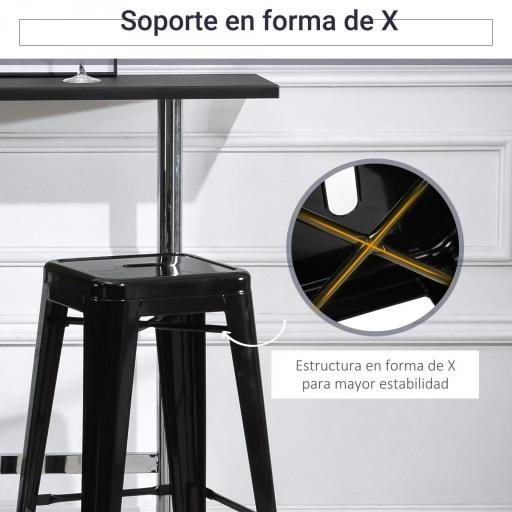 Conjunto de 4 Taburetes de Bar Estilo Industrial Apilables y con Reposapiés Aptos para Interiores y Exteriores 43x43x76 cm Carga Hasta 120kg Negro [7]