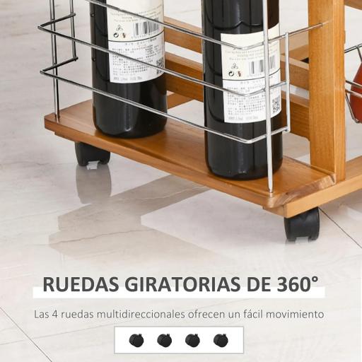 Carrito de Cocina con Ruedas Carro Multiusos con Cajón 4 Cestas Extraíbles de Metal y Bastidores 47x37x83 cm Natural [7]