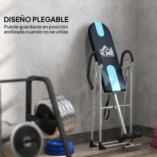Tabla de Inversión Gravitacional Plegable con Altura Ajustable a 147-198cm y Cinturón 112-142x65x126 cm Negro y Azul [3]