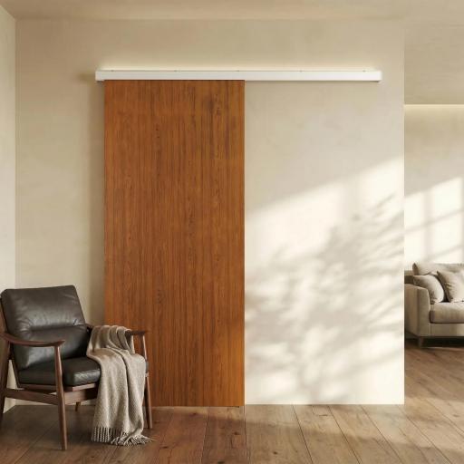 Puerta Corredera con Herrajes 90x210 cm con Rodillo Riel de Aluminio Guía de Suelo Marrón [6]