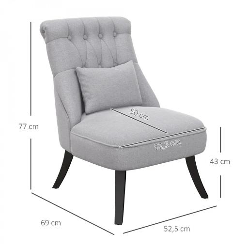 Butaca de Salón Tapizado en Lino con Cojín y Marco de Madera Sillón para Sala de Estar Gris [1]