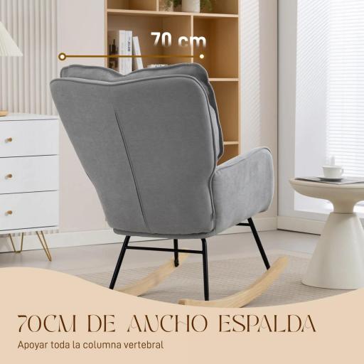 Silla Mecedora con Patas de Madera de Haya y Reposabrazos Mecedora para Lactancia Carga 120 kg para Dormitorio Gris [3]