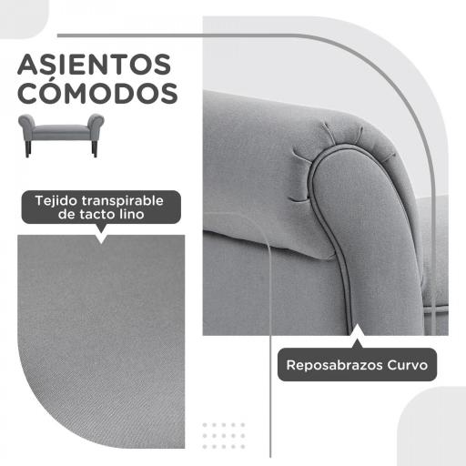 Banco Pie de Cama Tapizado en Lino Sintético con Patas de Madera Reposabrazos y Asiento Acolchado Gris Oscuro [4]