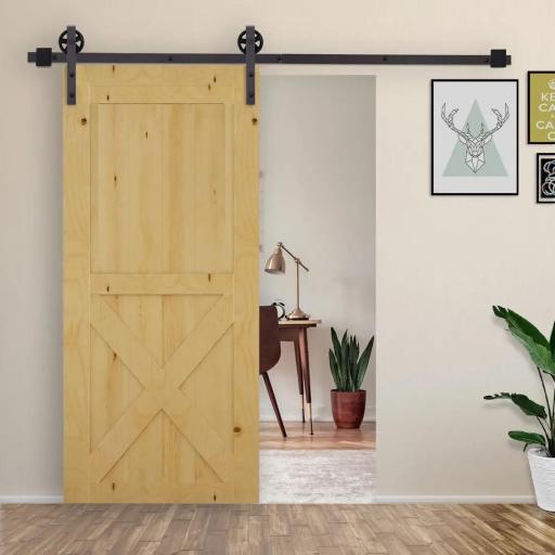 6FT/183cm Herraje para Puerta Corredera Kit de Puerta Corrediza de Madera con Guía de Suelo Riel de Acero al Carbono Café Oscuro [2]