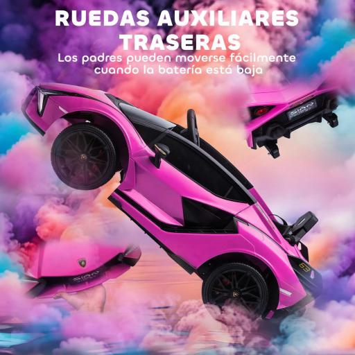 Coche Eléctrico para Niños de +3 Años Lamborghini SIAN Coche de Batería 12V con Mando a Distancia Apertura de Puerta Música MP3 USB y Faros 3-5 km/h 108x62x40 cm Rosa [6]