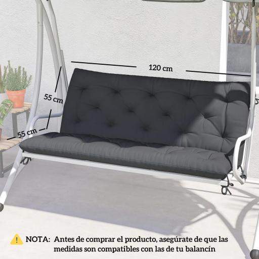 Cojín para Banco de Jardín o para Balancín de Jardín 120x110x12 cm de 2 Plazas con 6 Cordones de Fijación Negro [1]