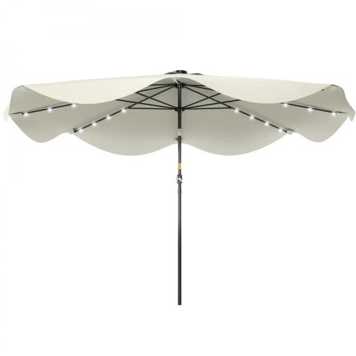 Sombrilla de Jardín Manual Ø292x248 cm con 32 Luces LED Solares 8 Varillas Impermeable y Rejillas de Ventilación Crema [8]
