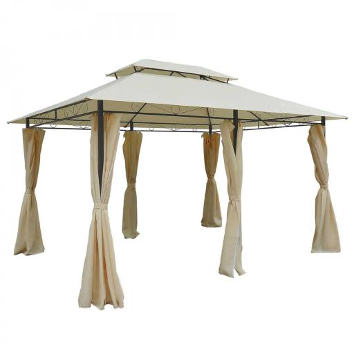 Gazebo de Exterior 3x4 m con Paredes Laterales Doble Techo 6 Puertas con Cremallera y 8 Orificios de Drenaje Crema [9]