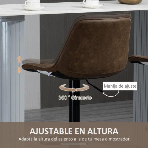 Juego de 2 Taburetes de Cocina Taburetes Altos con Altura Ajustable Asiento Giratorio 46,5x51x86-106 cm Marrón [3]