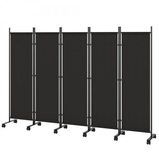 Biombo Plegable de 5 Paneles con 12 Ruedas 252x170 cm Biombo Separador de Ambientes Modulable Negro [8]
