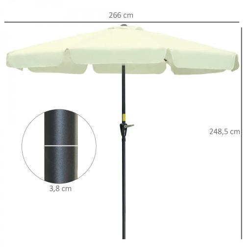 Parasol de Jardín de Aluminio Ø266x248,5 cm con Ángulo Ajustable Protección UV50+ Techo de Ventilación y Manivela Beige [1]