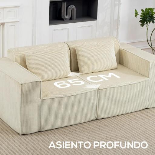 Sofá de 3 Plazas Tapizado en Pana Acolchado Grueso Asiento Extra Profundo Reposabrazos Anchos Montaje Rápido Beige [6]