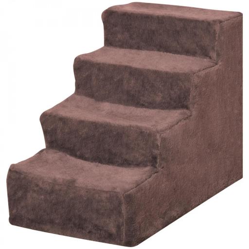 Escalera para Mascotas de 4 Peldaños con Funda Extraíble y Lavable para Cama Sofá 60x35x44 cm Marrón [8]