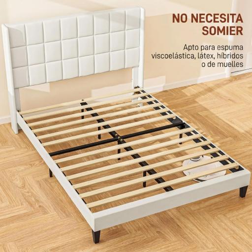 Cama 135x190 cm con Almacenaje Inferior Tapizada y Cabecero Acolchado con Orejas Beige [6]